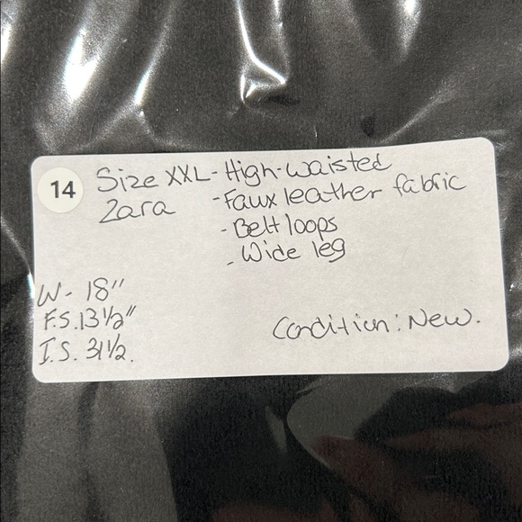 14- NWT XXL Zara | Faux Leather Contrast Stitching Pants black, tan stitching - Picture 13 of 13